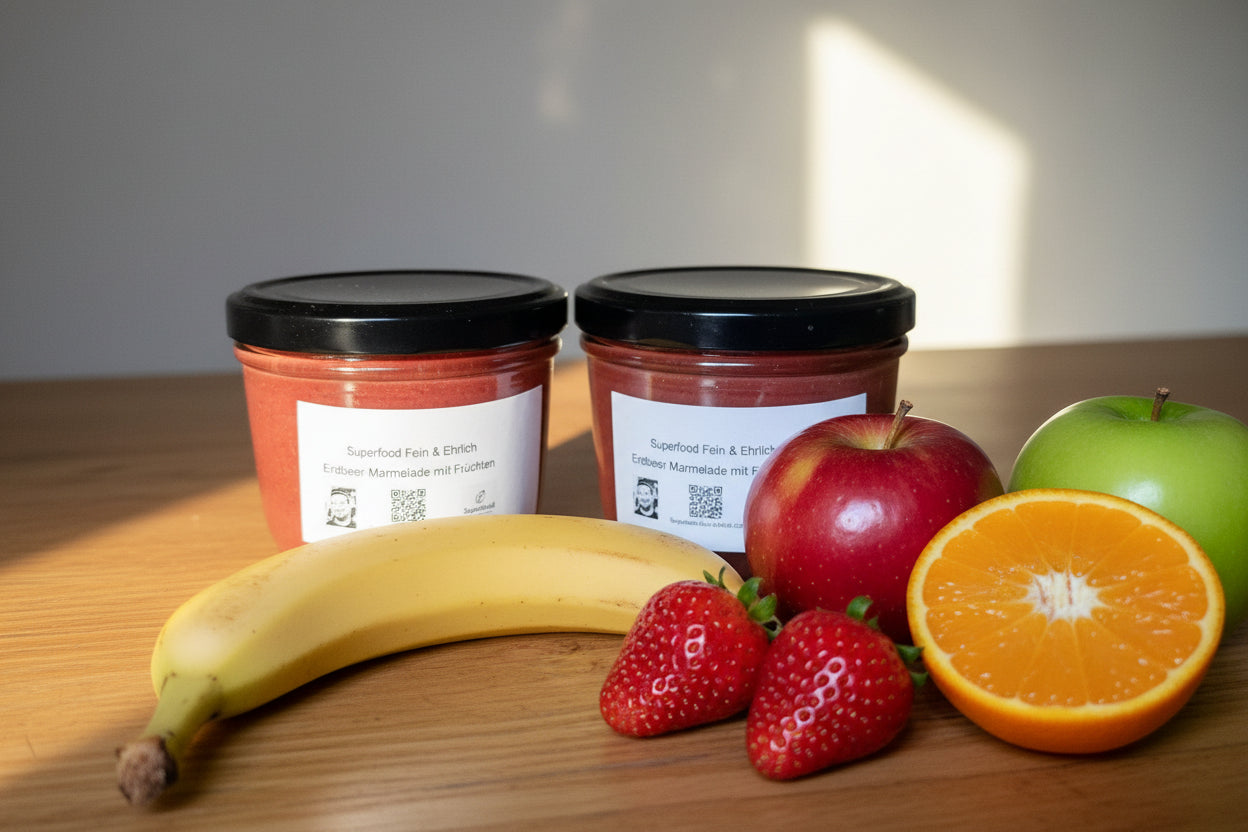 Sonniger Fruchtaufstrich: Erdbeer-Banane-Apfel-Orange Marmelade