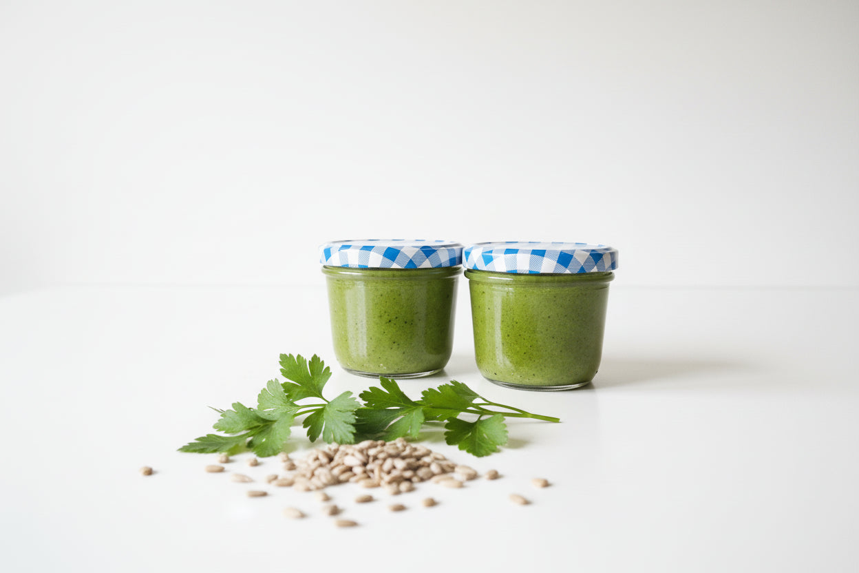 Petersilien-Pesto mit Sonnenblumenkernen
Veganes Pesto frisch im Glas
Handgemachtes Kräuter-Pesto
Gourmet Pesto Petersilie
Feinkost Kräuterpesto
Pesto Geschenkset für Feinschmecker
Veganes Pesto Online kaufen
Frisches Kräuterpesto im Glas
Pesto mit Nüssen und Samen
Hochwertiges Feinkost Pesto
Kreatives Pesto für Pasta
Gesunde vegane Aufstriche
Regionales Pesto Premium
Kräuterpesto Geschenkidee
Sonnengereiftes Pesto im Glas
Veganes Petersilien-Pesto mit Sonnenblumenkernen im Glas – regionale Pesto-Alternativ