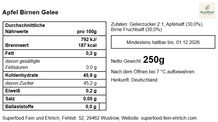 🍐 Apfel-Birnen-Gelee mild | Heimisches Duo aus dem Wendland | Superfood – fein & ehrlich