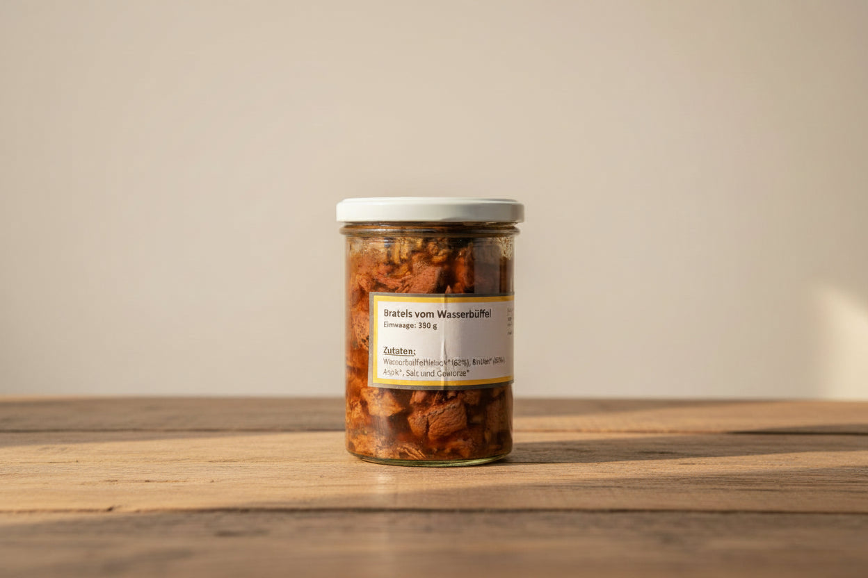 BIO Wendländische Bratels vom Wasserbüffel (390g) – Regionale Delikatesse von Mertens Mützen