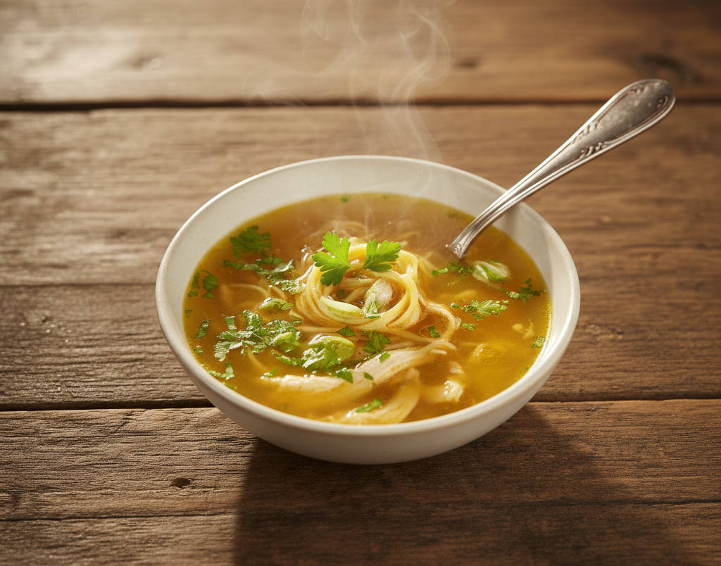 🐔 Goldene Geflügel Kraftbrühe mit zarter Fleischeinlage