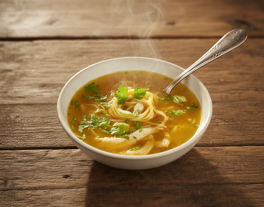 🐔 Goldene Geflügel Kraftbrühe mit zarter Fleischeinlage