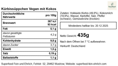 🥣 Kürbis-Kokos-Suppe vegan | Cremiger Hokkaido aus dem Glas | Superfood – fein & ehrlich 435 g