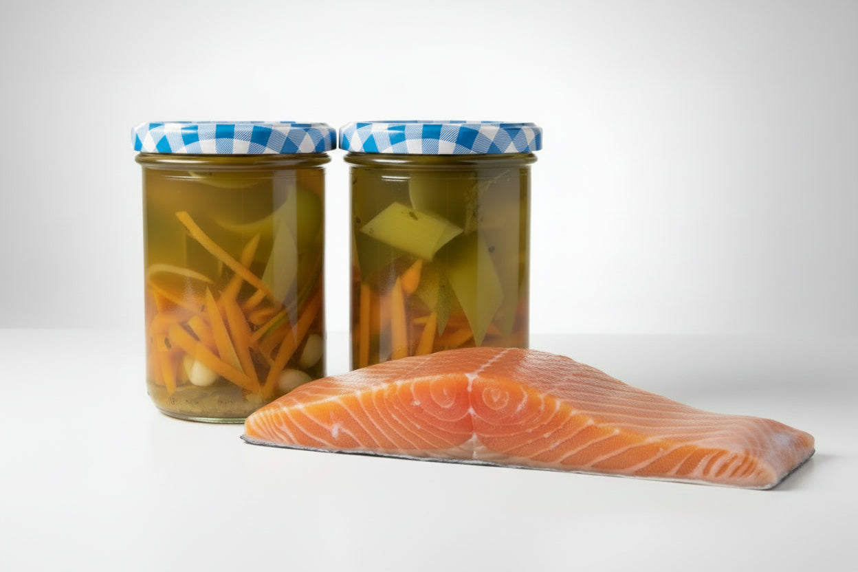 Goldgelbe Lachsforellen-Bouillabaisse mit Safran im Glas von Superfood Fein & Ehrlich