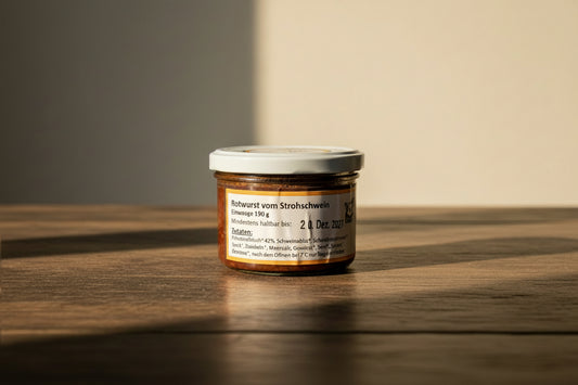 Bio Rotwurst vom Strohschwein (190g) – Herzhafte Hausmacher Art von Mertens Mützen